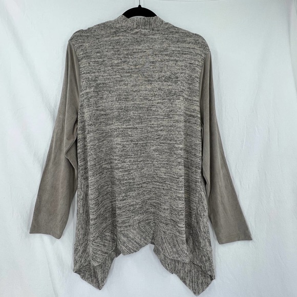 LOGO by Lori Goldstein Knit Sweater Jacket SZ L Drapey Grey Faux Suede Sleeves - Picture 4 of 6